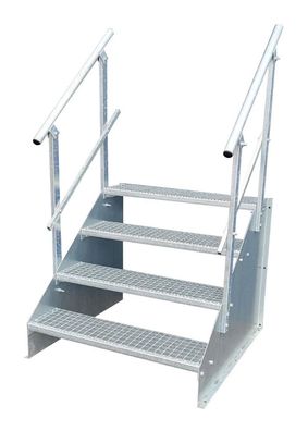 4 Stufen Treppe Breite 60 - 160 cm Standtreppe Höhe 84 cm verzinkt 2x Geländer