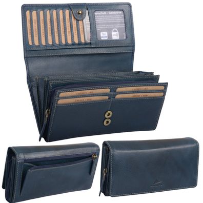 Leder Damenbörse XXL - blau Reißverschlussfach