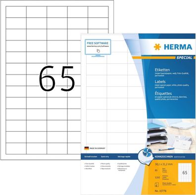 HERMA 10778 Universal Etiketten für Inkjet Drucker, 80 Blatt, 38,1 x 21,2 mm, 65 pro