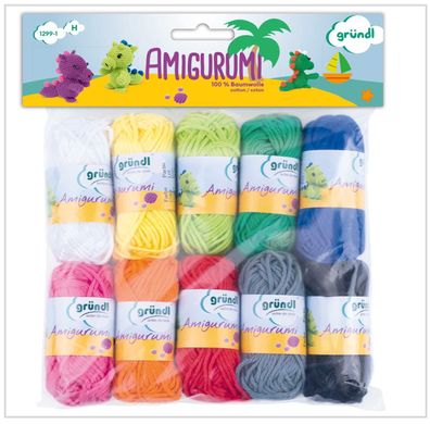 Gründl Amigurumi Set "Happy" 10x10g Miniknäule Häkeln 100% Baumwolle