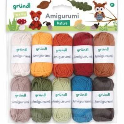 Gründl Amigurumi Set "Nature" 10x10g Miniknäule, Häkeln 100% Baumwolle