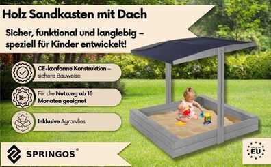 Springos® Premium Sandkasten Sandbox mit Sitzbänken Deckel Spielzeug Imprägniert Holz
