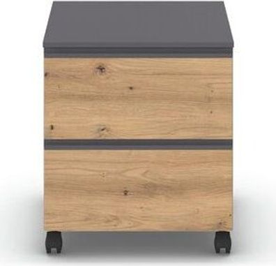 rauch Joel Rollcontainer, 2 Schubladen, Farbe Grau metallic/Eiche Artisan, Breit