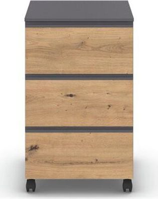 rauch Joel Rollcontainer, 3 Schubladen, Farbe Grau metallic/Eiche Artisan, Breit