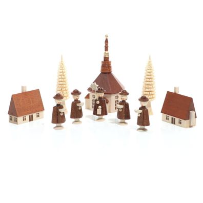 Tischdeko Kurrendesänger Kirche Häuser BxHxT(Kirche) ca 7x11x7 cm NEU Kurrende