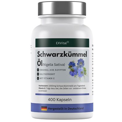 Schwarzkümmelöl Kapseln, 1000 mg, kaltgepresst, ägyptisch, Natur, von EXVital