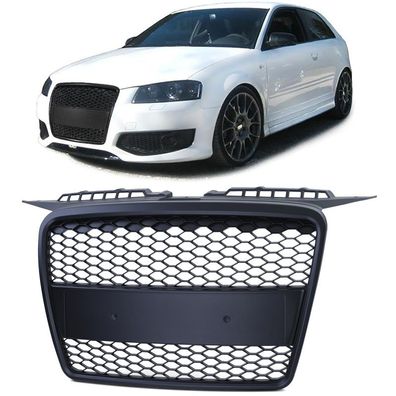 Sport Wabengrill Frontgrill Schwarz Matt ohne Emblem für Audi A3 8P 2005–2008