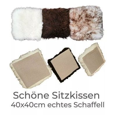 TOP Sitzkissen Stuhl Auflage Natur Sitz Auflage aus echtem Schaffell Leinstoff