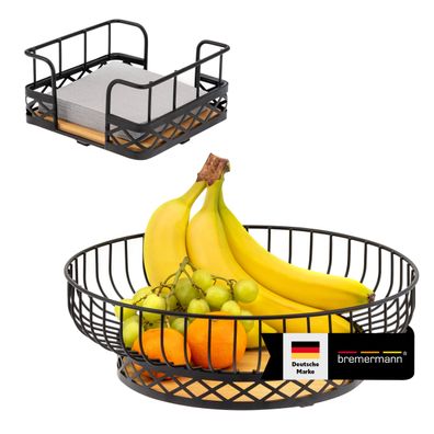 bremermann Obstkorb 2er Set mit Serviettenhalter, Brotkorb aus Bambus und Metall