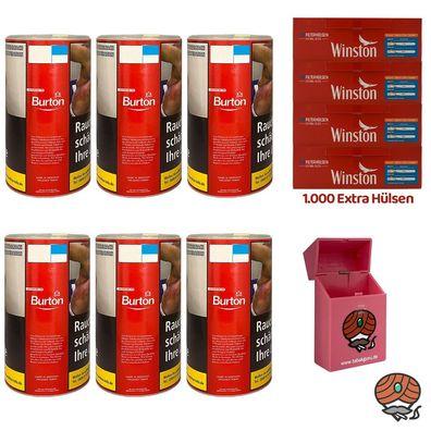 Burton Red Volumentabak XXL Dose 6x 85g, Winston Extra Hülsen, Box