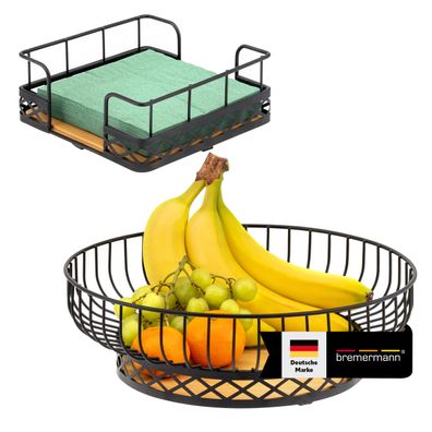 bremermann Obstkorb 2er Set mit Serviettenhalter, Brotkorb aus Bambus und Metall