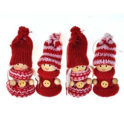 Gestrickte Puppen rot 4 Stück, 8 cm