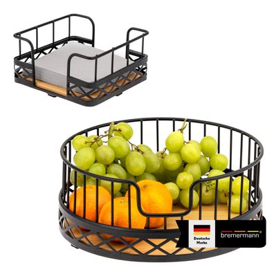 bremermann Obstkorb 2er Set mit Serviettenhalter, Brotkorb aus Bambus und Metall