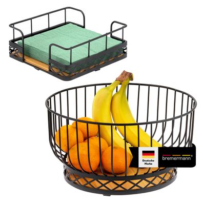 bremermann Obstkorb 2er Set mit Serviettenhalter, Brotkorb aus Bambus und Metall