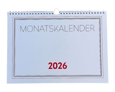 2026 ADINA Monatskalender A4quer 1S/1Monat mit Ringbindung Aufhängung