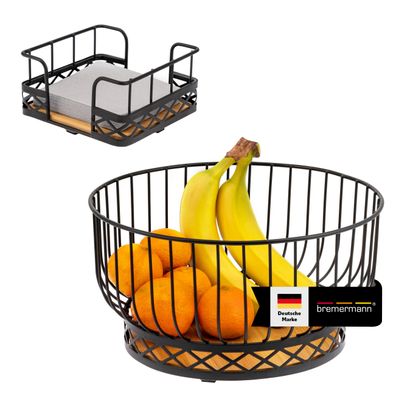 bremermann Obstkorb 2er Set mit Serviettenhalter, Brotkorb aus Bambus und Metall