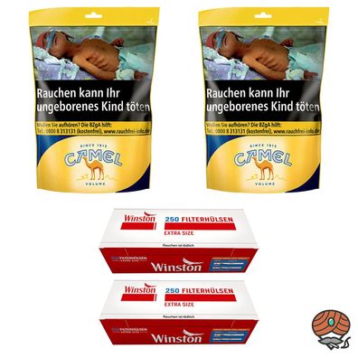 Camel Volumentabak Beutel 2x 91g + 500 Winston Extra Hülsen