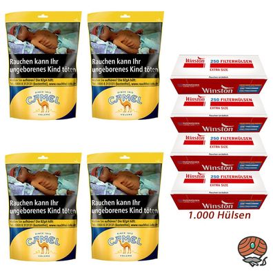 Camel Volumentabak Beutel 4x 96g + 1000 Winston Extra Hülsen