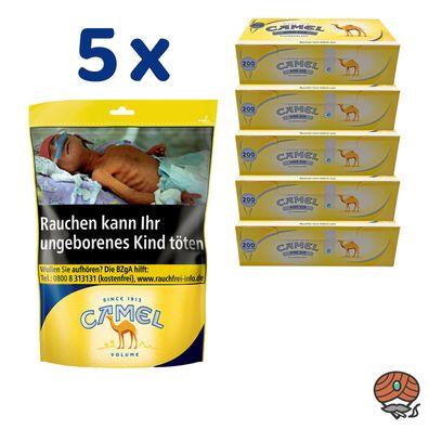 Camel Volumentabak Beutel 5x 96g + 1000 Camel Hülsen