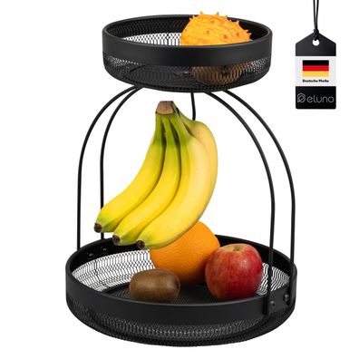 eluno 2-stöckige Obstetagere mit Bananenhalter, Brotkorb aus schwarzem Metall