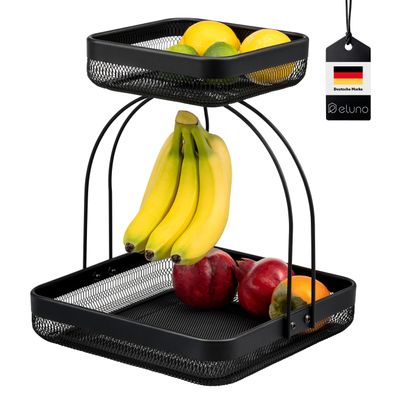 eluno 2-stöckige Obstetagere mit Bananenhalter, Brotkorb aus schwarzem Metall