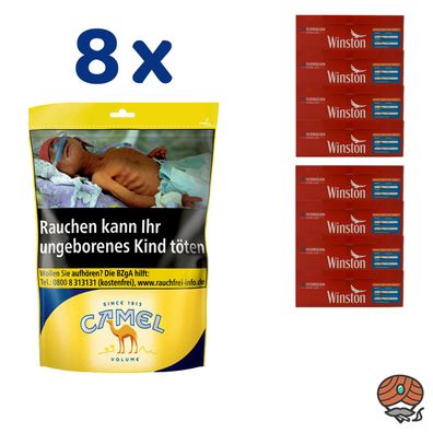 Camel Volumentabak Beutel 8x 96g, Winston Extra Hülsen