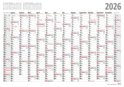 2026 ADINA Plakatkalender 100x70cm 13 Monate gerollt