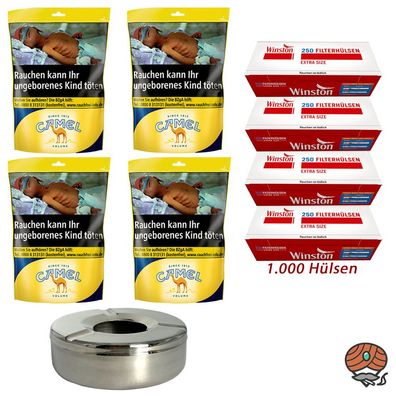 Camel Volumentabak Beutel 4x 96g + Winston Extra Hülsen + Windaschenbecher