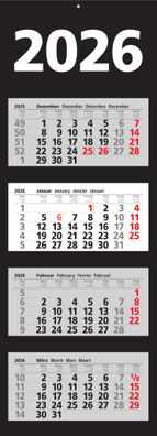 2026 ADINA Viermonatskalender schwarz 92x33cm Tagesanzeiger Blockform