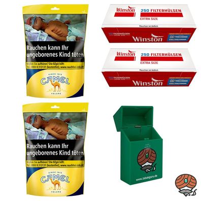 Camel Volumentabak Beutel 2x 91g + Winston Extra Hülsen + Box