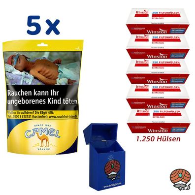 Camel Volumentabak Beutel 5x 96g + Winston Extra Hülsen