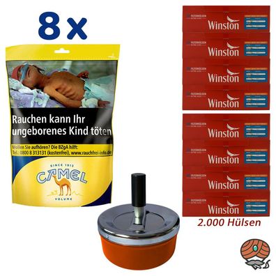 Camel Volumentabak Beutel 8x 96g + Winston Extra Hülsen + Drehascher