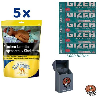 Camel Volumentabak Beutel 5x 96g, Gizeh Mentol Extra Hülsen