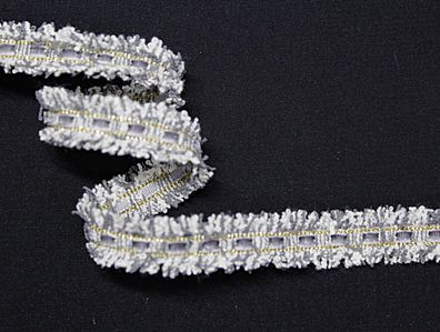 Bouclé Borte, Fransen, gewebt, grau, creme, gold, 15 mm