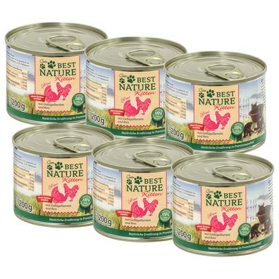 Best Nature Kitten Geflügelherzen + Reis, Nassfutter für Katzen - 6x 200g