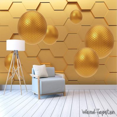 Vlies Fototapete Wandtapete Wandbilder 3D Abstrakte Räumliche Goldene Kugel 4309