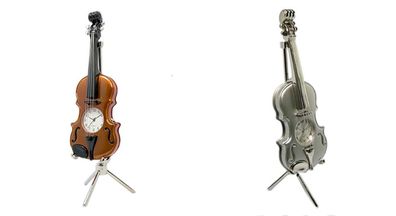 Designer Tischuhr Violine aus Metall - Farbe: grau
