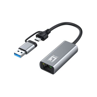 LevelOne Adapter USB-C + USB-A -> RJ45 10/100/1000/2500, gr