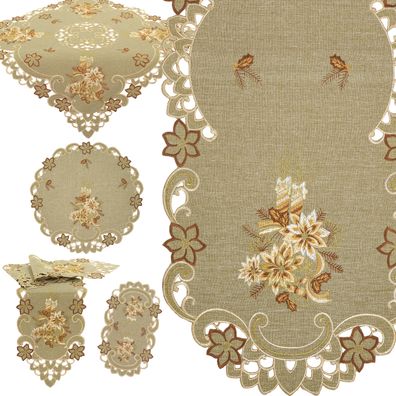 Weihnachten Tischdecke Tischläufer Deckchen Tischwäsche Antikgrün Gold Bestickt