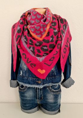Blogger XXL Dreieckstuch Tuch Schal Viskose/ Wolle Animal/Herzen LOVE Pink Schwarz
