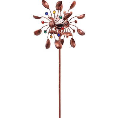 Kinetic Art Metal Wind Spinner: Copper Bucket Duett - Solar LED