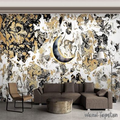 Vlies Fototapete Wandtapete Wandbilder Abstrakte Goldtusche Malerei Mondes 4322