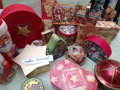 Blech-Holz-Span-Gebäck-Keks-Plätzchen-Dosen Weihnachten -Auswahl