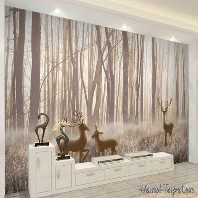 Vlies Fototapete Wandtapete Wandbilder Wald Hirsch Wiesen Dschungel 4325