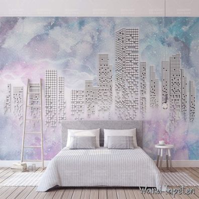 Vlies Fototapete Wandtapete Wandbilder Aquarell Abstrakte 3D-Effekt Stadt 4331