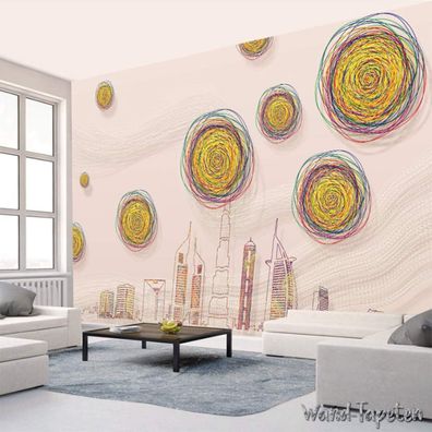 Vlies Fototapete Wandtapete Wandbilder Abstrakte Sternenhimmel Stadtsilhoue 4338