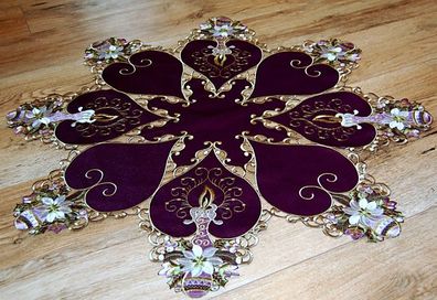 Tischdecke Weihnachten Stern 85 x 85 Lila Mitteldecke Tischwäsche Stoff Bestickt