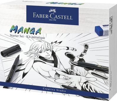 Faber-Castell 167152 Manga Starter Set, Schwarze Tuschestifte mit Finelinern und Zube