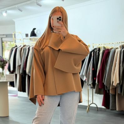 Cape Poncho "Lydia" Hellbraun Onesize (XS-XL) Damen Cape Frauen Frau Winter langarm