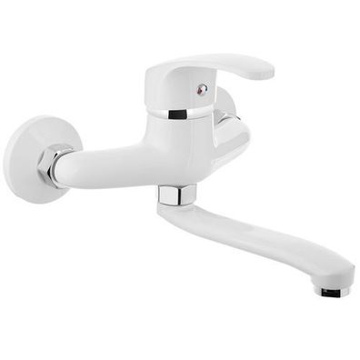 Waschtischarmatur Wasserhahn Wand KAKADU Mischbatterie für Badezimmer in Weiß